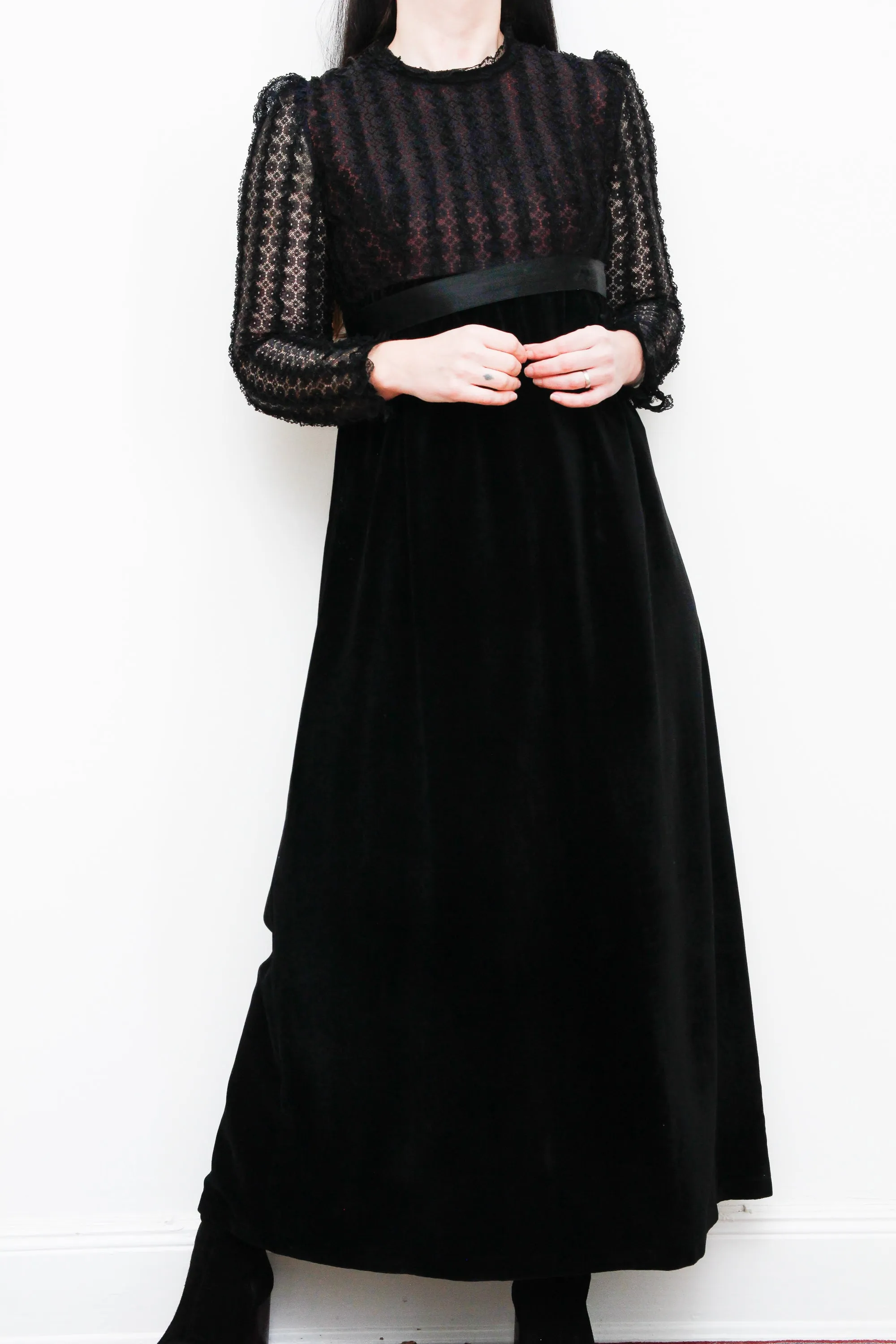 Vintage Angela Gore Velvet Lace Maxi Dress