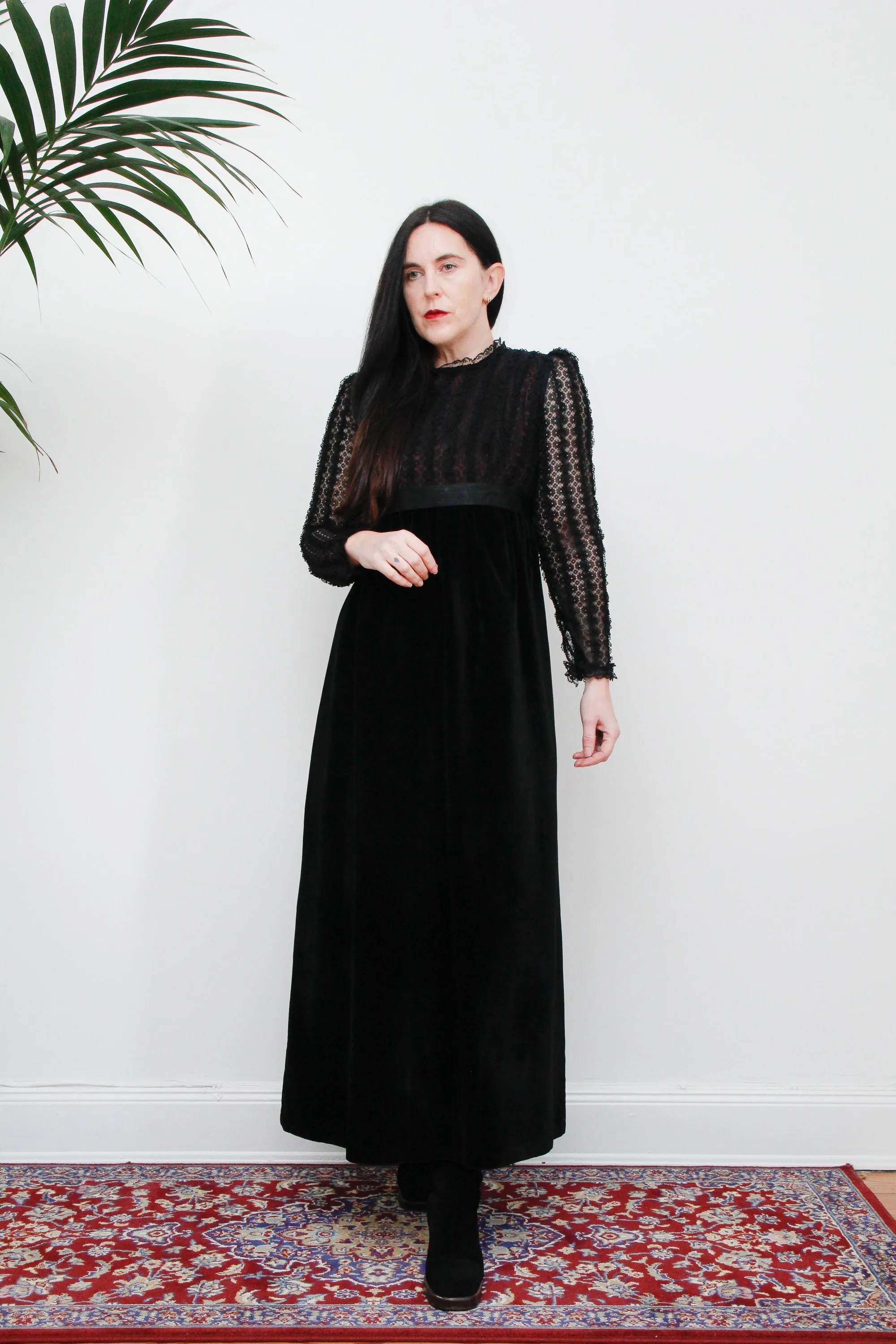 Vintage Angela Gore Velvet Lace Maxi Dress