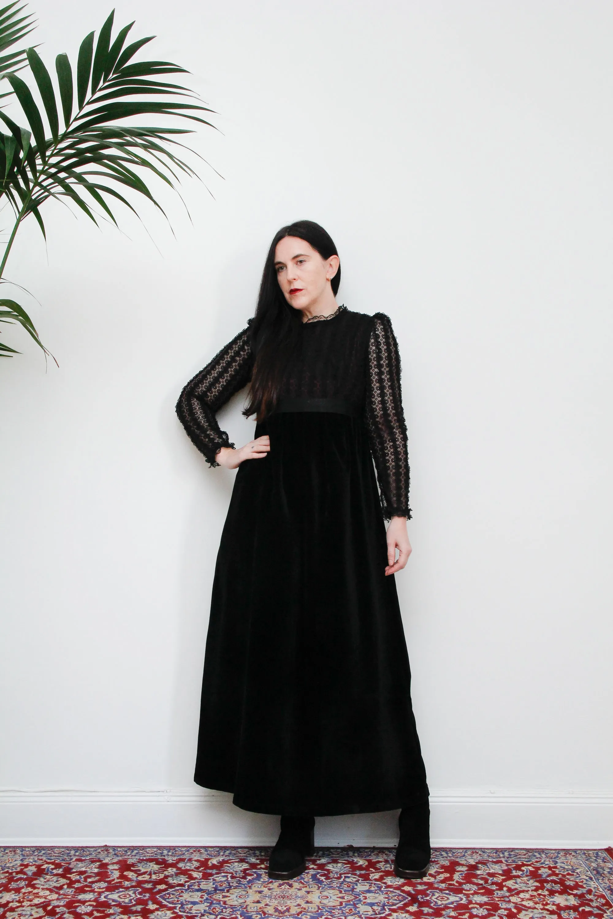 Vintage Angela Gore Velvet Lace Maxi Dress