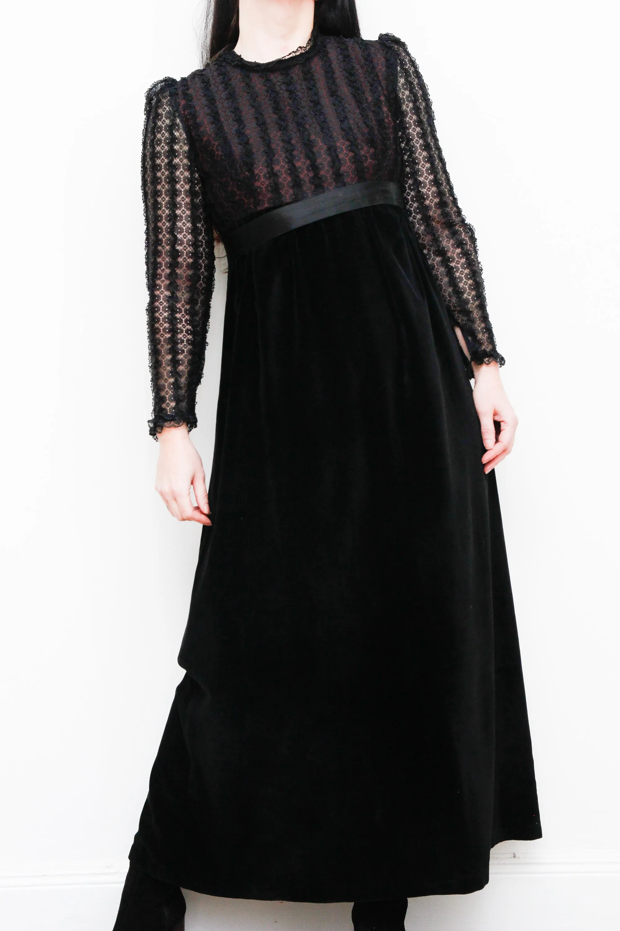 Vintage Angela Gore Velvet Lace Maxi Dress