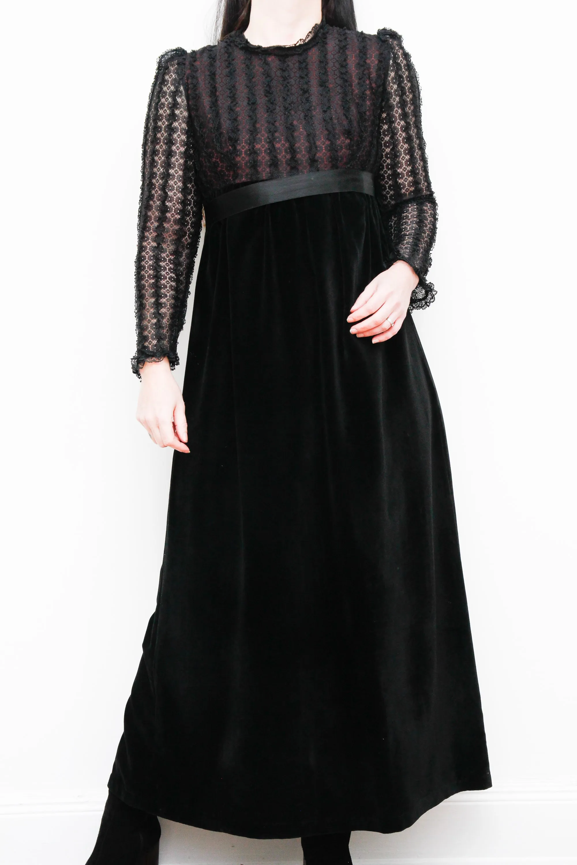 Vintage Angela Gore Velvet Lace Maxi Dress
