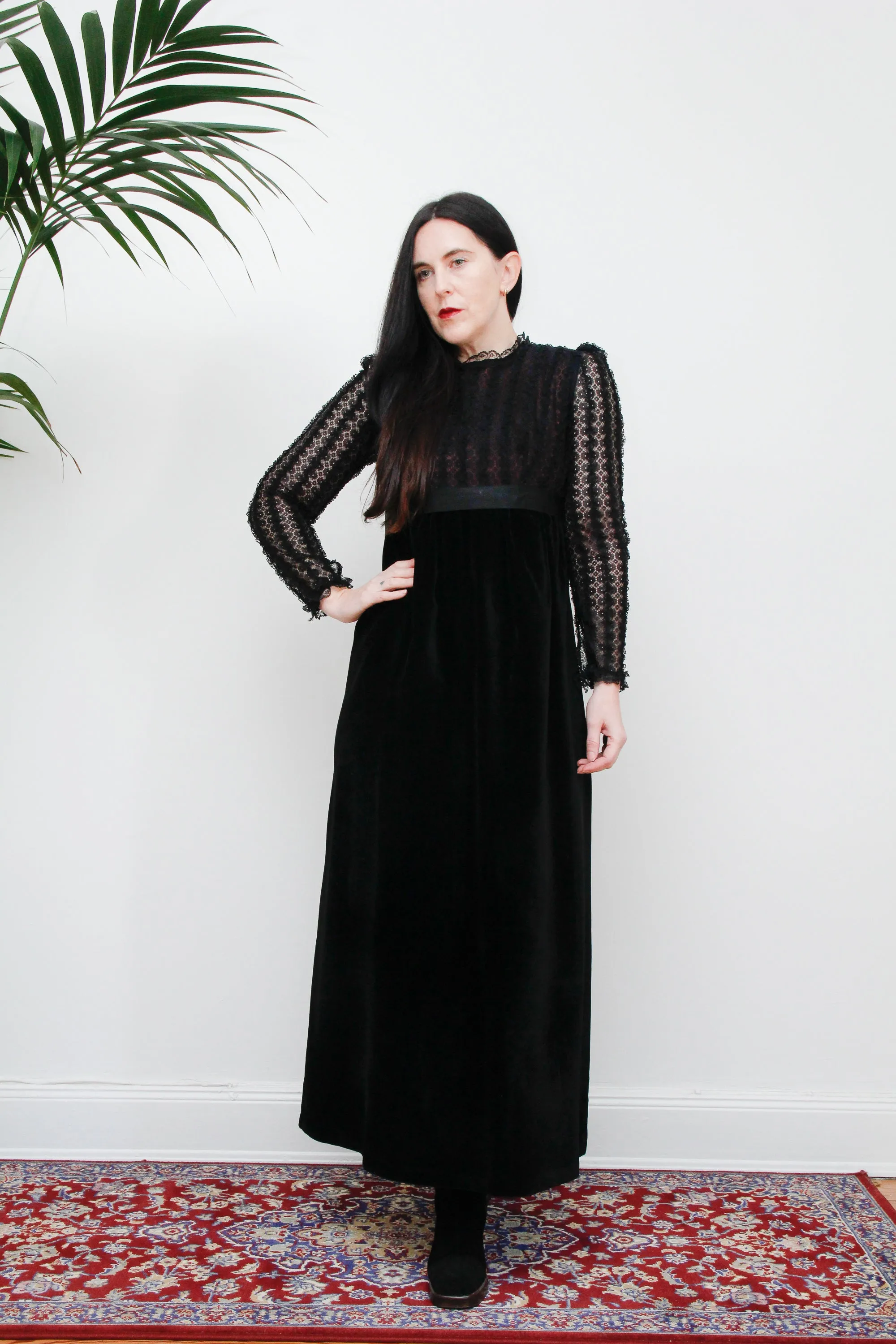 Vintage Angela Gore Velvet Lace Maxi Dress