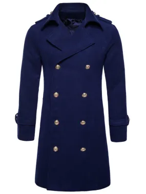 Warm Turndown Collar Double Breasted Woolen Dust Coat for Men 1486