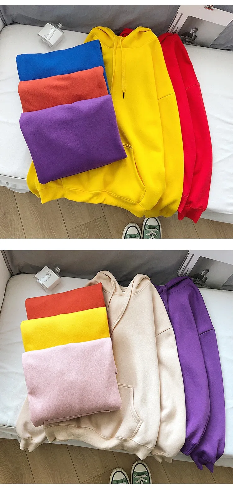 Wjczt Woman's Sweatshirts Solid 12 Colors Korean Female Hooded Pullovers Cotton Thicken Warm Oversized Hoodies Women # Hoodie # Women Hoodie