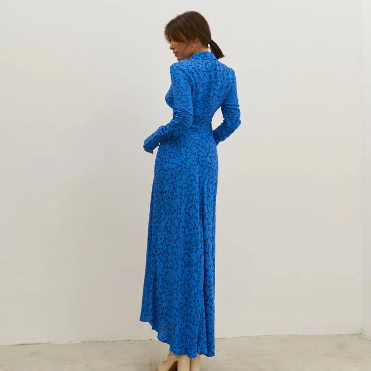 Women's Blue Floral Shirt Dress
