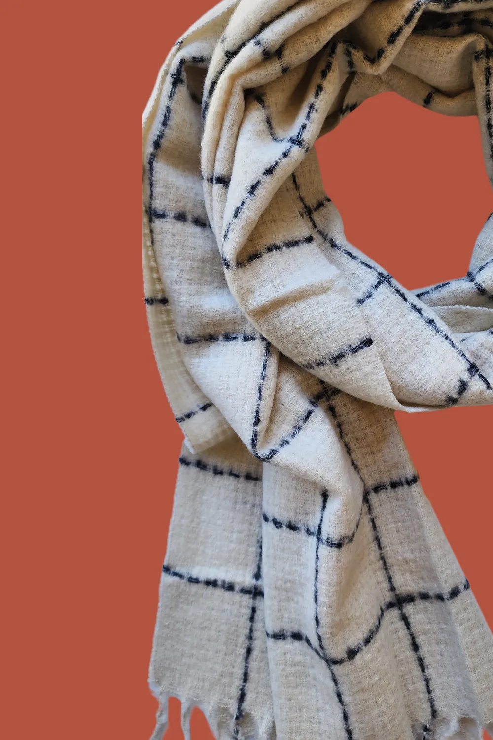 Wool and Cashmere Scarf in Cream Check