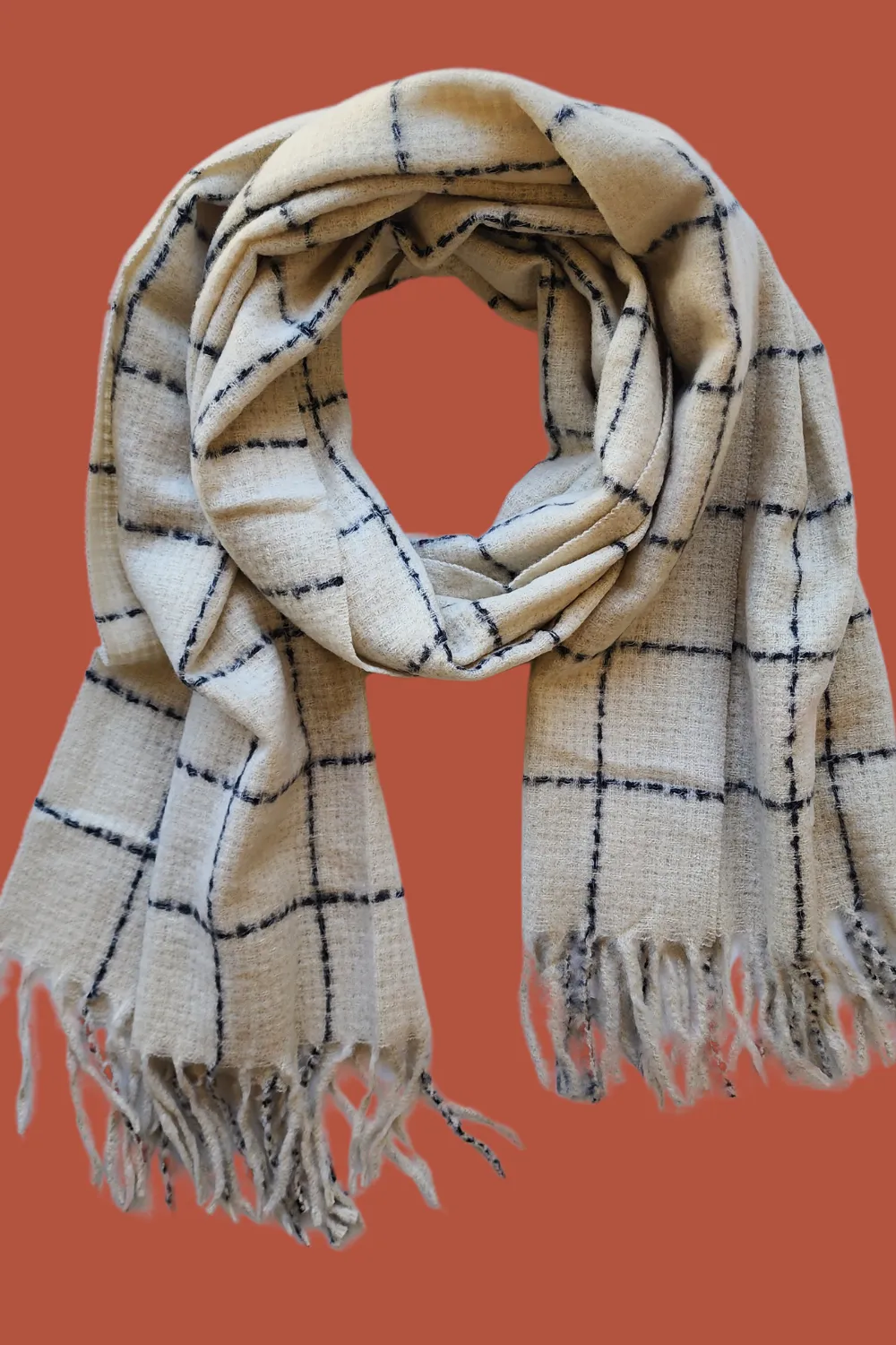 Wool and Cashmere Scarf in Cream Check
