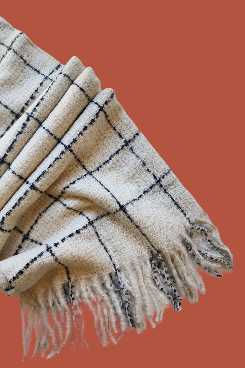 Wool and Cashmere Scarf in Cream Check