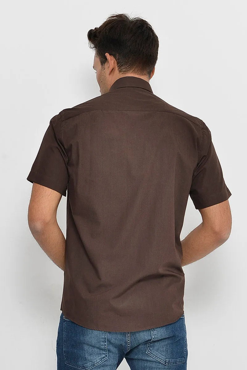 WSS Plain Short Sleeves Brown Men Shirt  - Singen
