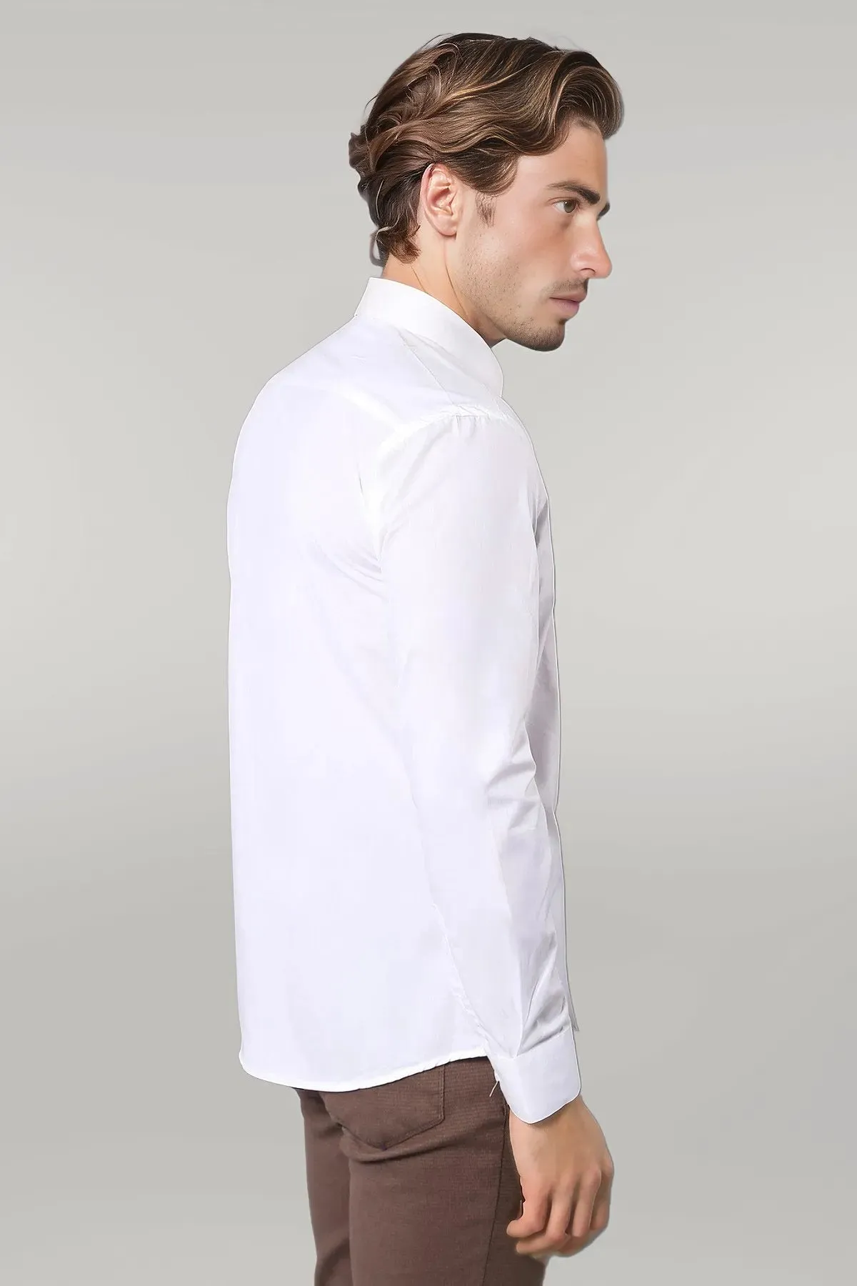 WSS Poly Cotton Slim Fit Cream Shirt  - Singen