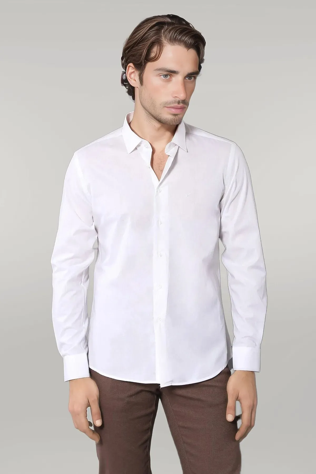 WSS Poly Cotton Slim Fit Cream Shirt  - Singen