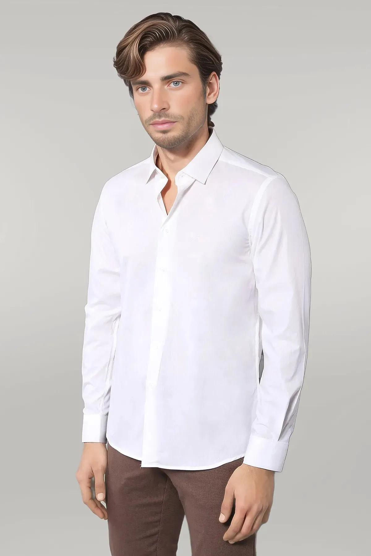 WSS Poly Cotton Slim Fit Cream Shirt  - Singen