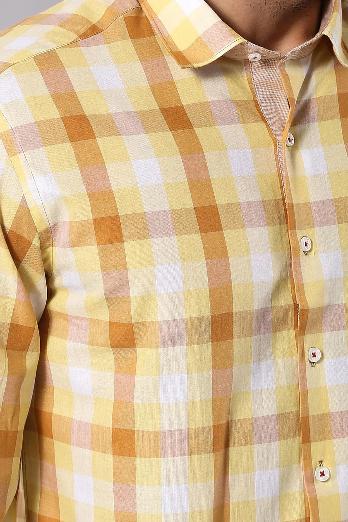 WSS Slim Fit Plaid Patterned Yellow Shirt  - Singen