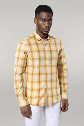 WSS Slim Fit Plaid Patterned Yellow Shirt  - Singen