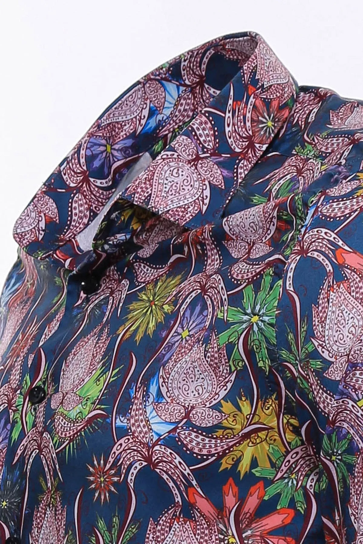 WSS Tiger And Leaf Patterned Long Sleeves Slim Fit Blue Men Shirt  - Singen